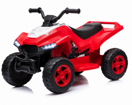 Red 12V kids electric quad bike with four wide wheels music USB and LED lights
