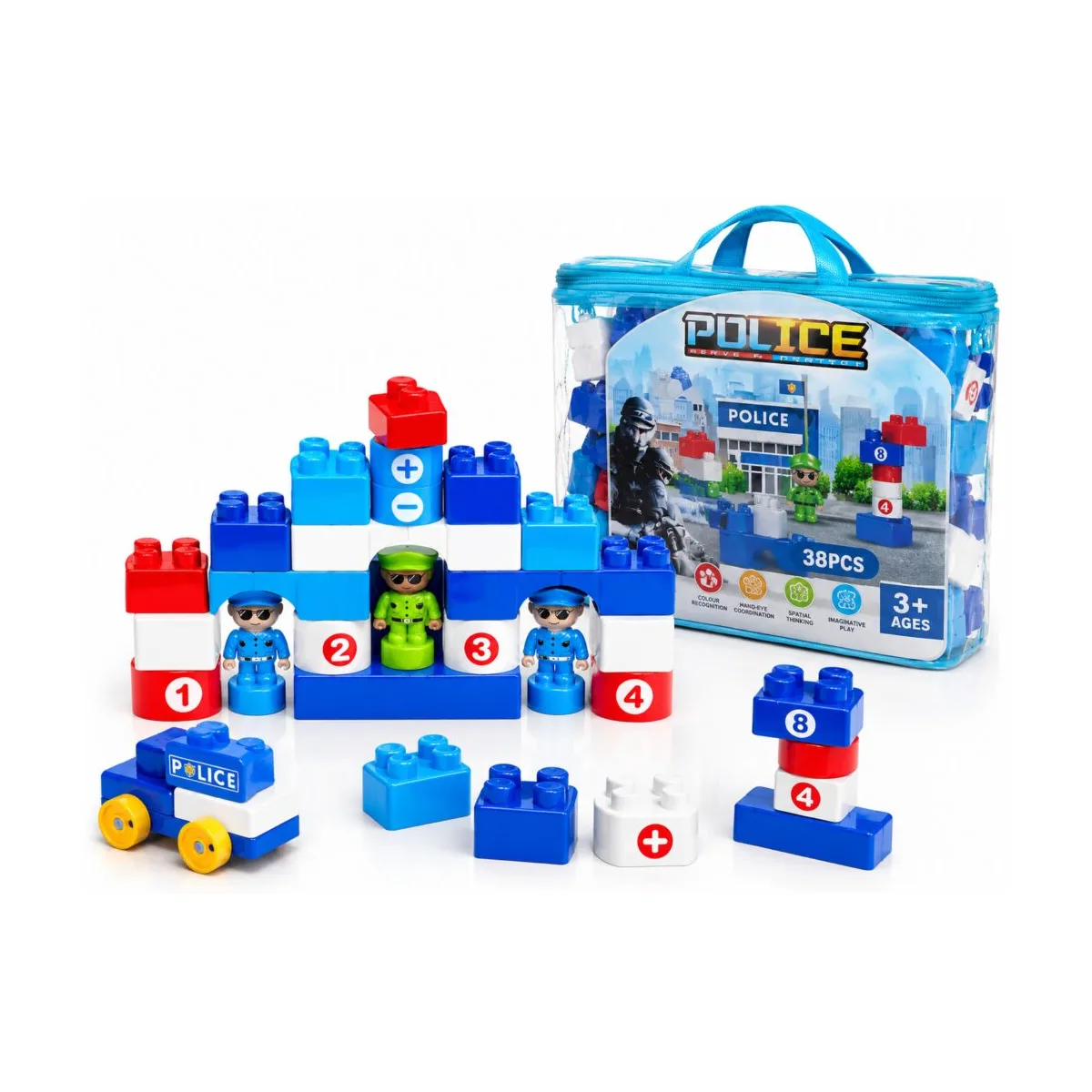 38PCS Kids Educational Building Blocks 38PCS kids building blocks with police figures and number blocks