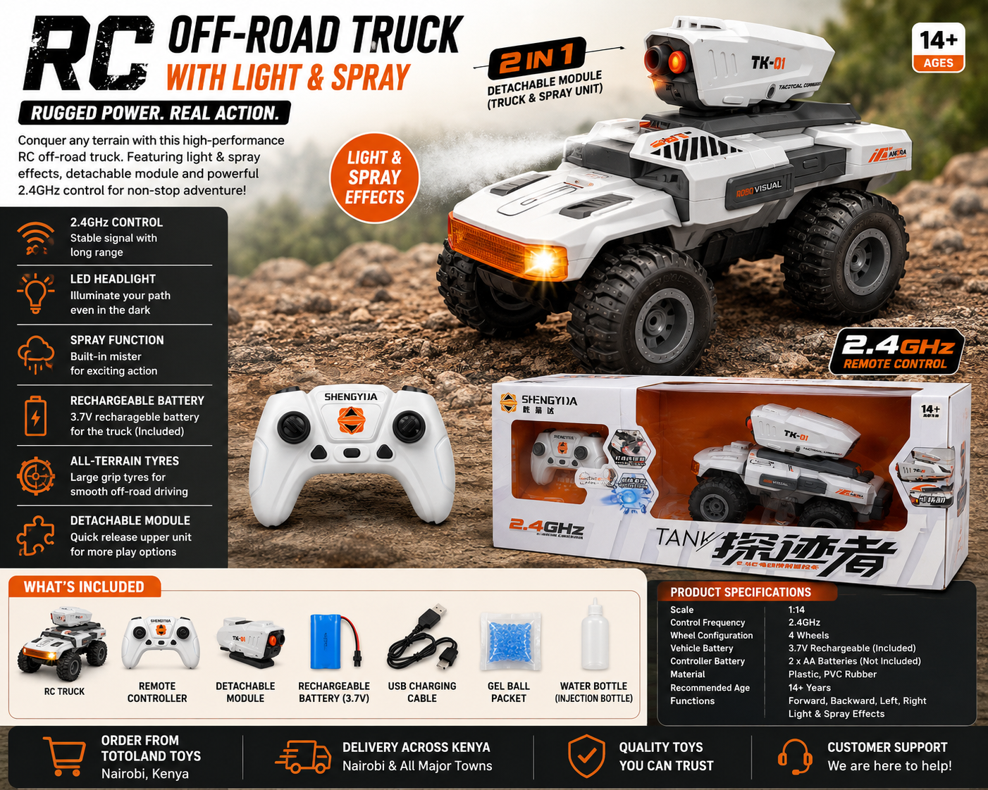 4-Wheel RC Off-Road Truck with Remote Control 4 wheel RC off-road truck with remote control and detachable module