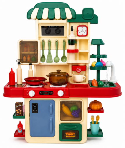 48-Piece Kids Kitchen Play Set with Lights, Running Water Sink & Accessories