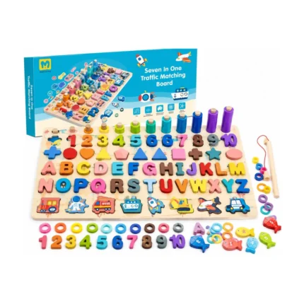 7-in-1 Montessori Wooden Learning Board – Alphabet, Numbers, Shapes, Maths & Matching