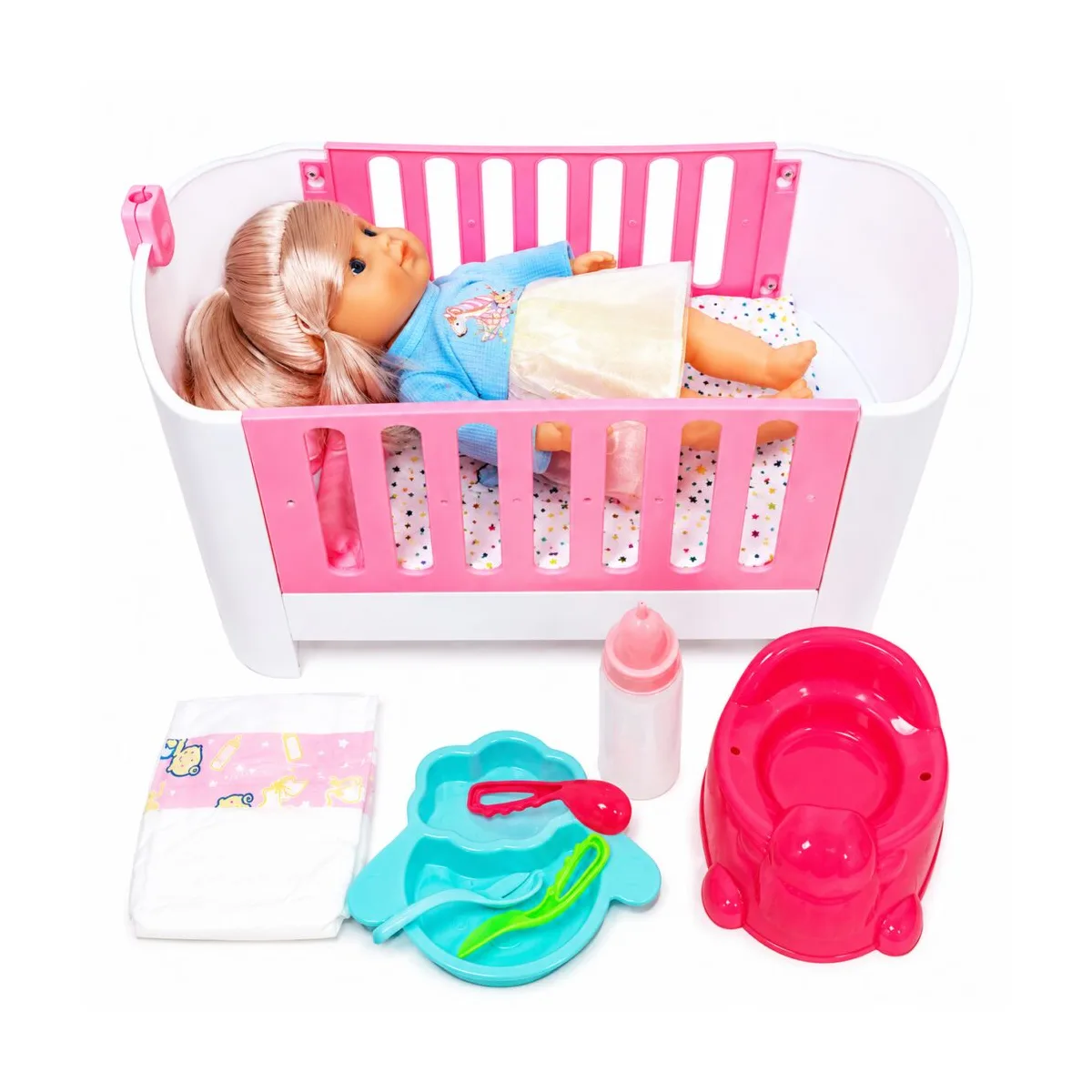8-Piece Baby Doll Care Play Set with Crib and Potty Baby doll care set Kenya with crib potty and feeding accessories