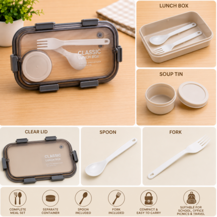 Classic Lunch Box with Soup Container, Spoon & Fork
