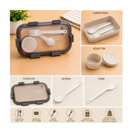 Classic Lunch Box with Soup Container, Spoon & Fork