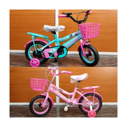 Kids Bicycle Size 12 with Training Wheels & Front Basket – Pink/Blue