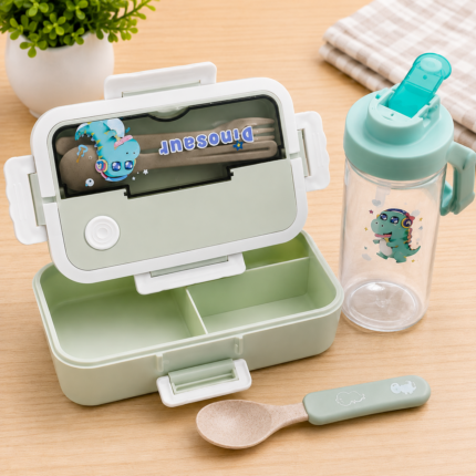 Kids divided food dish set with water bottle spoon and fork