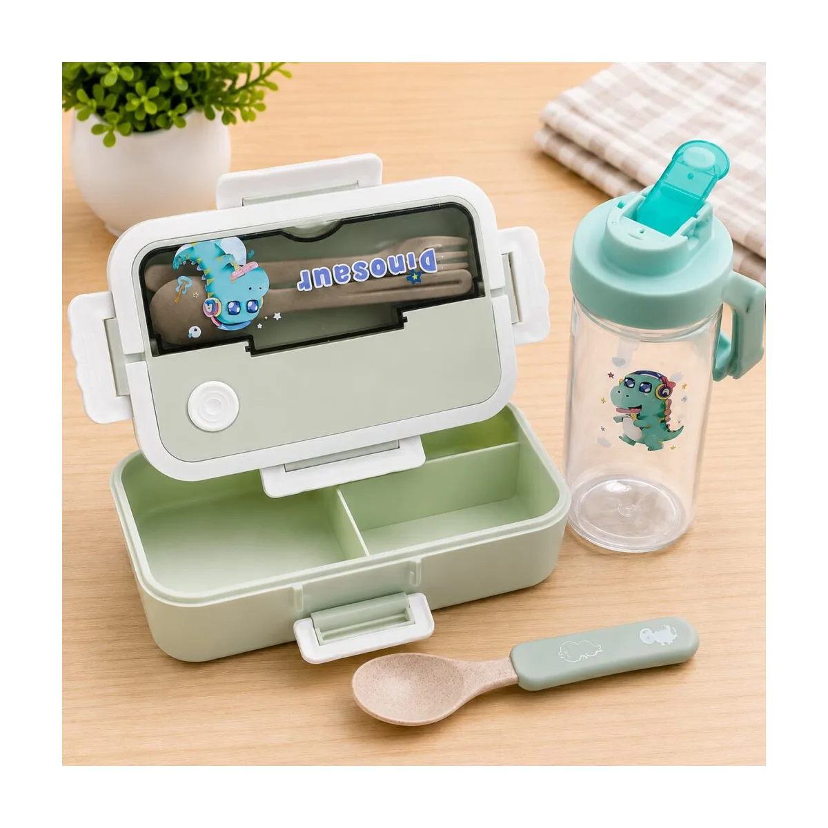 Kids Divided Food Dish Set with Water Bottle, Spoon & Fork Kids divided food dish set with water bottle spoon and fork