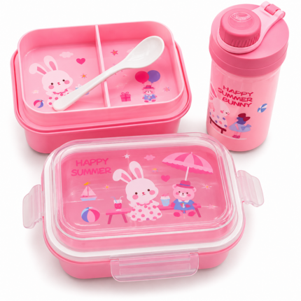 Kids Divided Lunch Box & Water Bottle Combo with Spoon