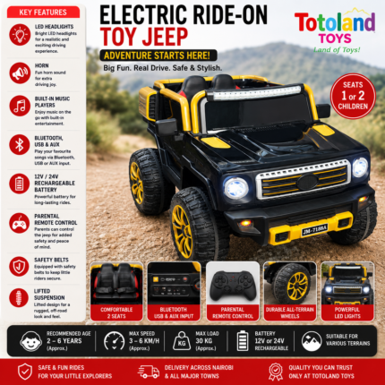 Kids Electric Jeep 2-Seater with Remote Control, Bluetooth & LED Lights