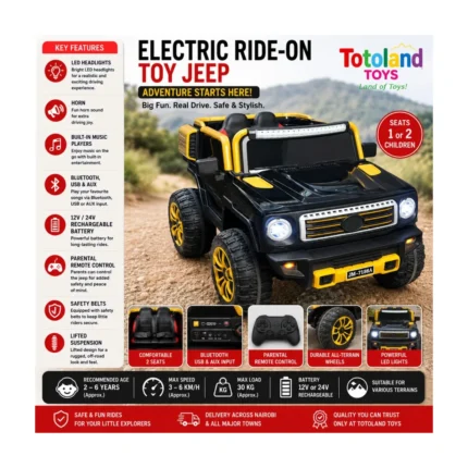 Kids Electric Jeep 2-Seater with Remote Control, Bluetooth & LED Lights