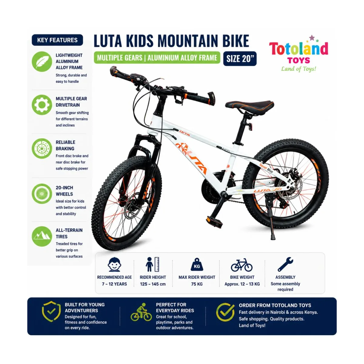 LUTA 20 Inch Multi-Gear Kids Mountain Bike LUTA 20 inch kids mountain bike with multiple gears