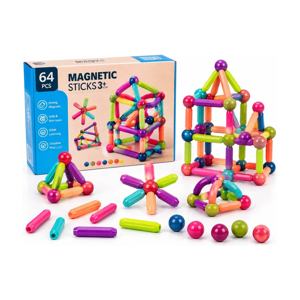 Magnetic Building Blocks Kenya 64 and 128PCS magnetic building blocks Kenya with colourful sticks and balls
