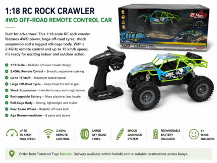 1:18 RC Rock Crawler 4WD Off-Road Remote Control Car – 15 km/h