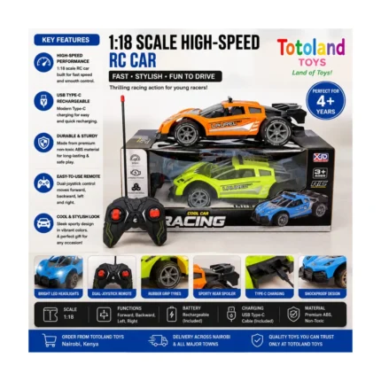 1:18 Rechargeable Remote Control Car for Kids with USB Type-C Charging