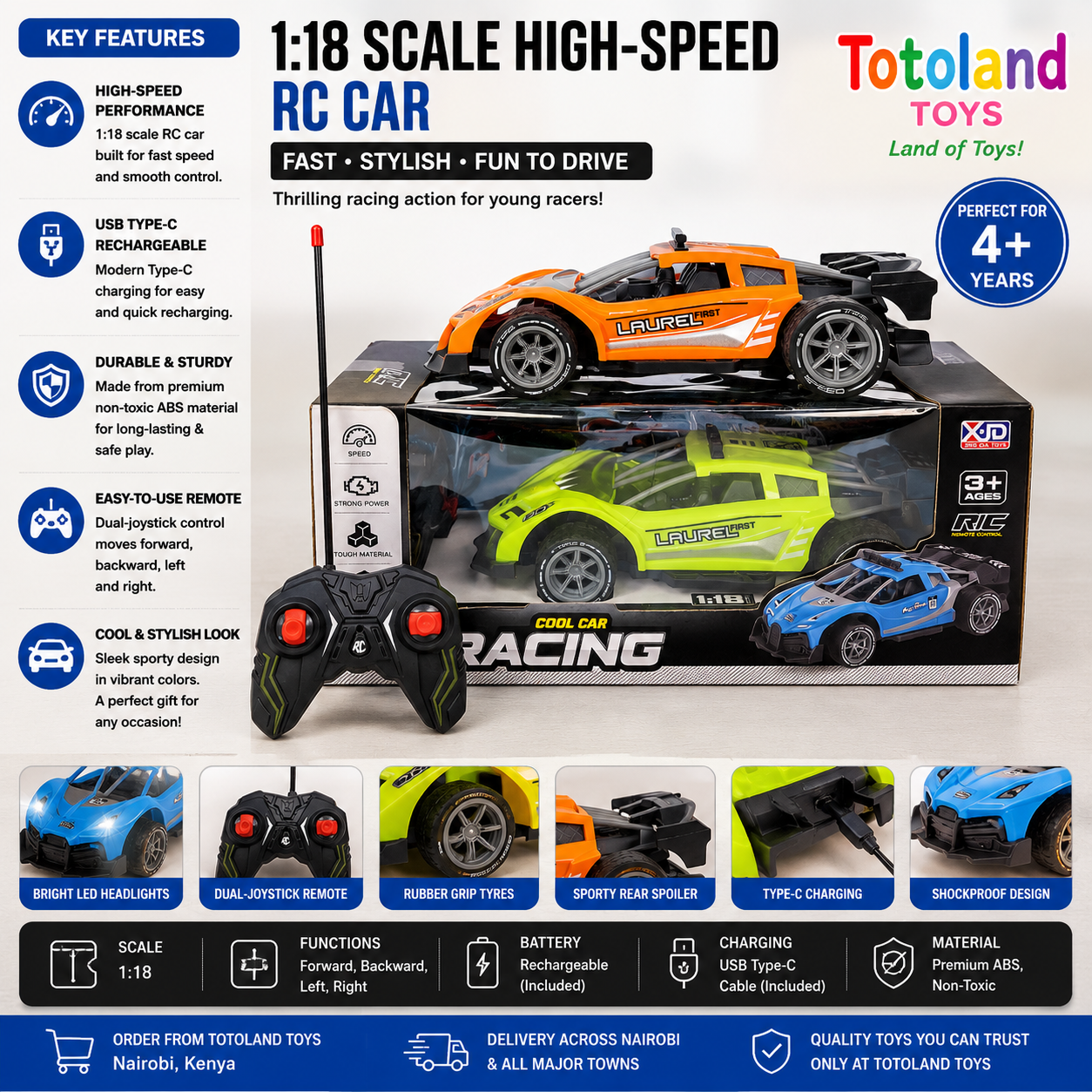 Rechargeable Remote Control Car for Kids 1:18 rechargeable remote control car for kids with controller
