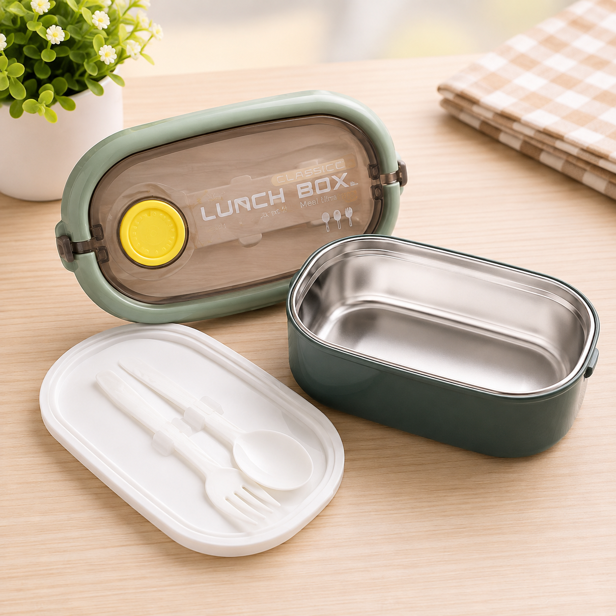classic-stainless-steel-lunch-box-spoon-fork Classic stainless steel lunch box with spoon and fork storage