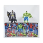 Spider-Man, Superman, Batman and Hulk superhero action figures with arm launcher accessories