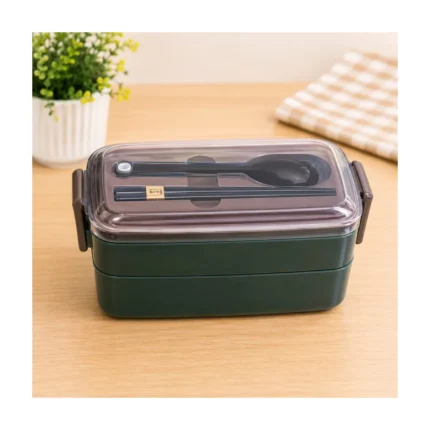 Kids 2-Compartment Lunch Box with Spoon, Chopsticks & Clear Lid