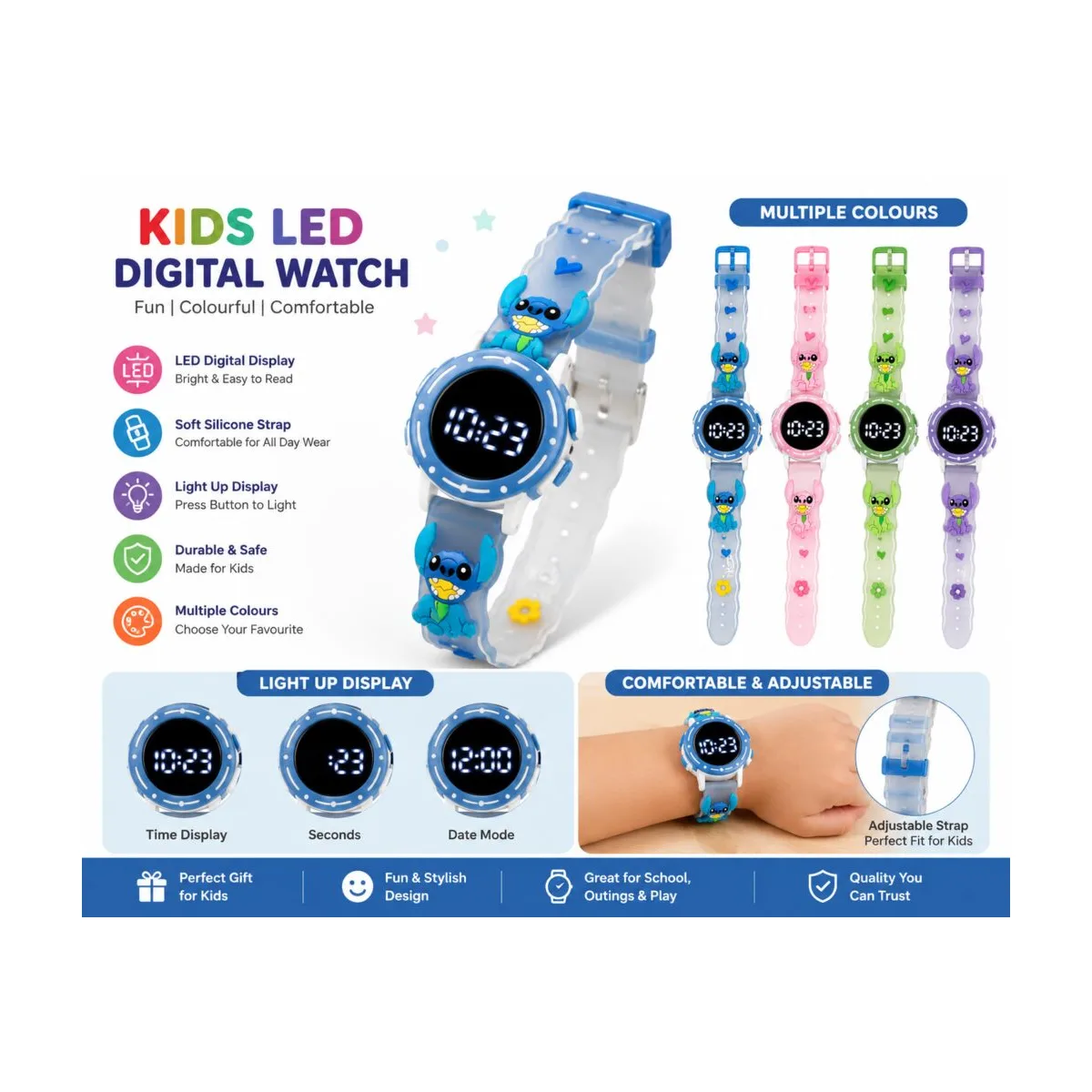 kids-led-digital-watch-cartoon-strap-totoland-toys-kenya Kids LED digital watch with cartoon themed silicone strap and light-up display available at Totoland Toys Kenya.