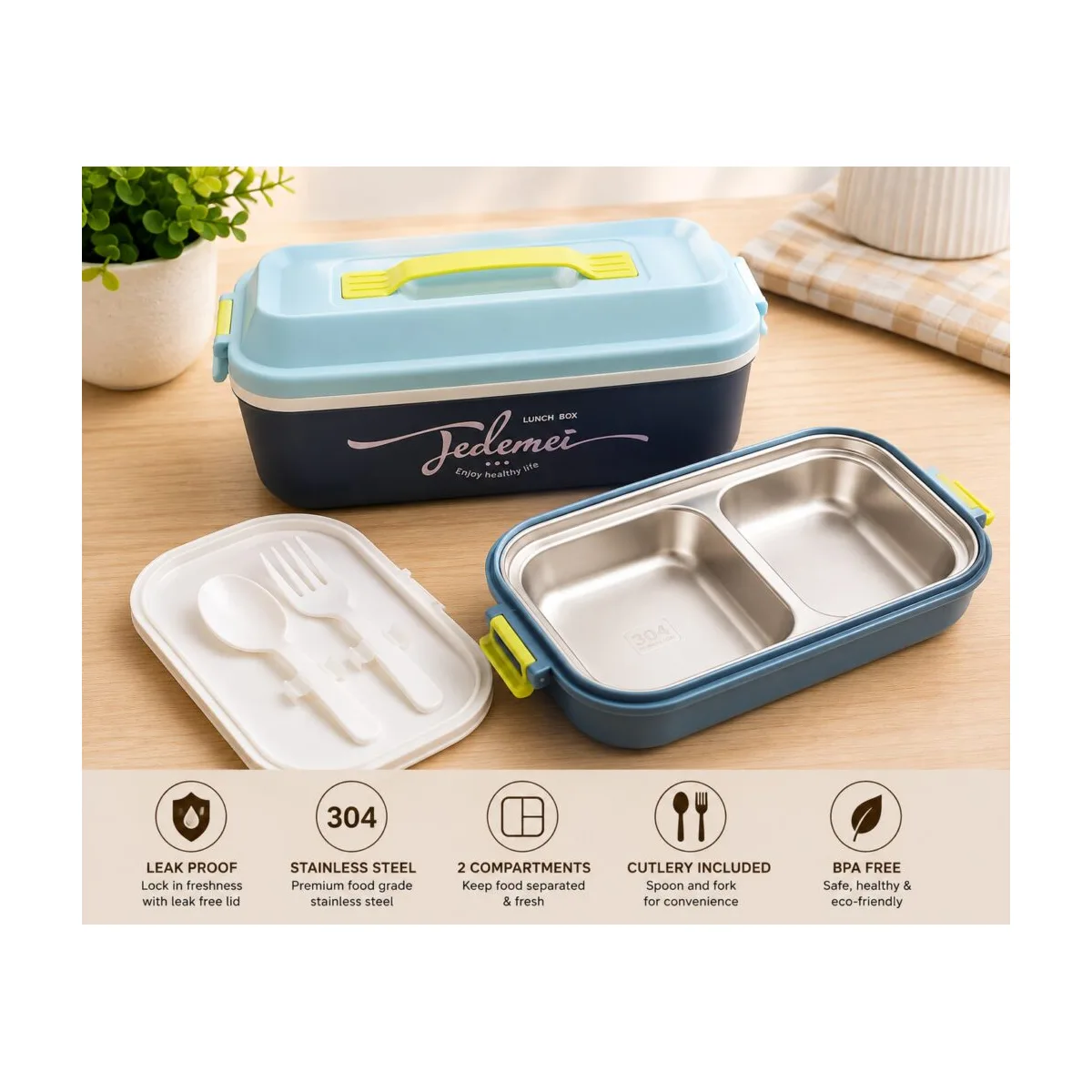 tedemei-2-compartment-stainless-steel-lunch-box Tedemei 2-compartment stainless steel lunch box with spoon and fork
