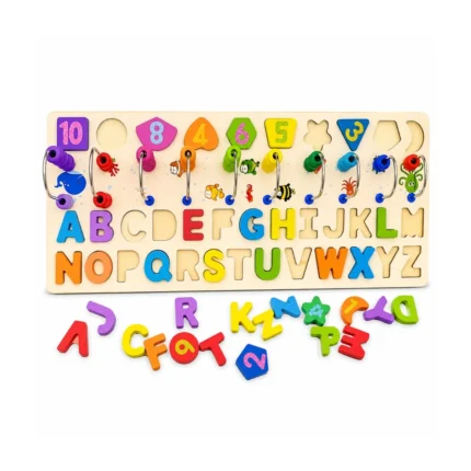 Wooden Alphabet, Numbers, Shapes & Abacus Learning Board | Montessori Educational Toy