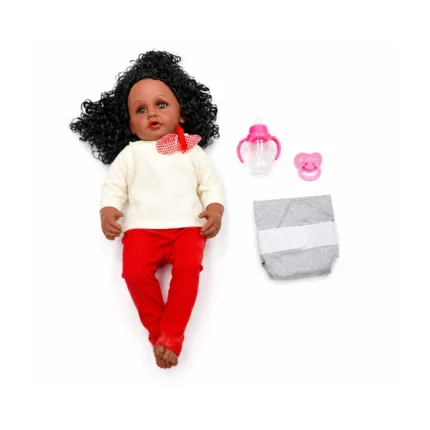55cm African Baby Doll with Curly Hair, Real Clothes & Accessories