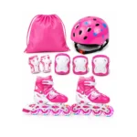 Adjustable Kids Inline Skates Set with LED Wheels & Protective Gear (Size 34–37)