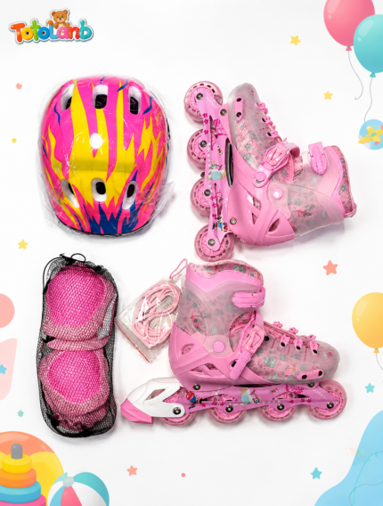 Adjustable Kids Inline Skates Set with LED Wheels & Protective Gear (Size 35–38)