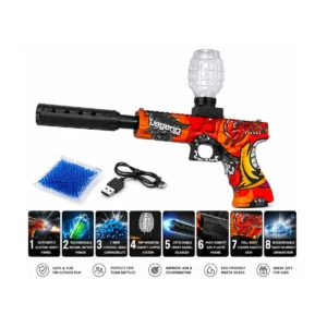 Kids electric gel gun with automatic burst, gravity hopper and 7–8mm hydrogel beads