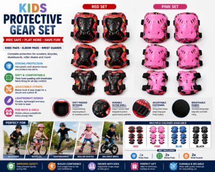 Kids Protective Gear Set for Scooters, Skating & Cycling – Knee, Elbow & Wrist Guards