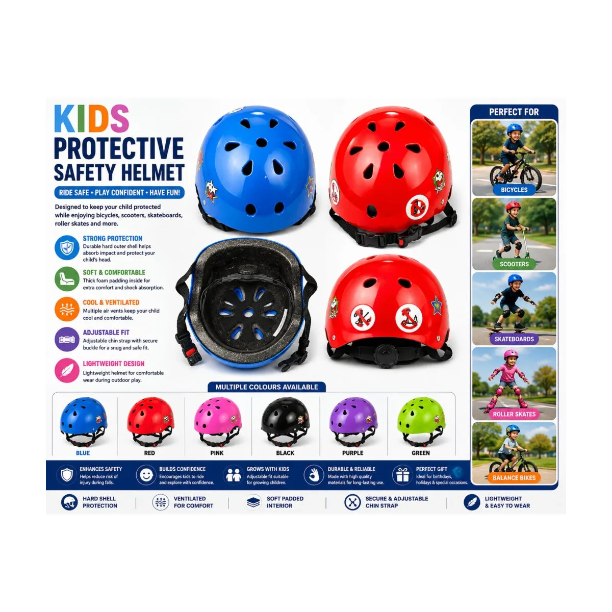 Kids Protective Safety Helmet Kids Protective Safety Helmet for Cycling, Scooters & Skating