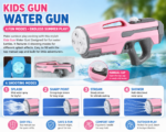 Kids water gun with 4 spray modes and manual top-fill water cap