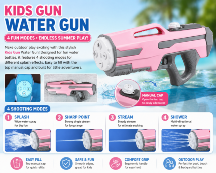Kids Water Gun with 4 Spray Modes – Manual Fill Outdoor Water Blaster product image