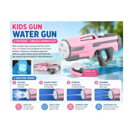 Kids Water Gun with 4 Spray Modes – Manual Fill Outdoor Water Blaster product image