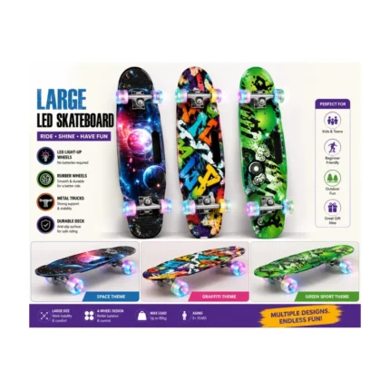 Large 4-Wheel LED Skateboard for Kids and Teens – Assorted Themed Designs