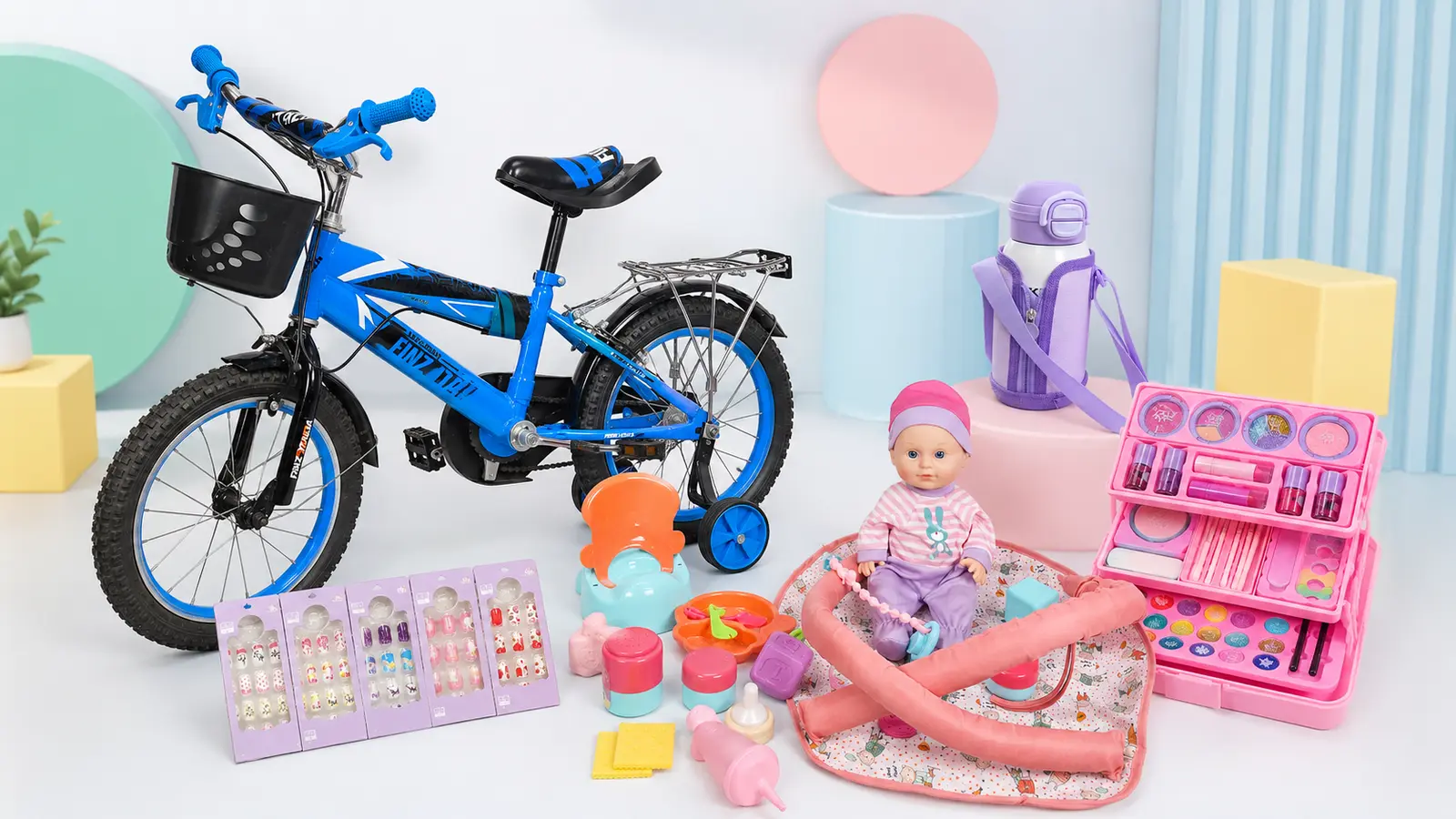 Toy shop in Nairobi with kids bicycle, baby doll, makeup set and toys
