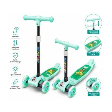 3-Wheel Adjustable Cartoon Kids Scooter with LED Light-Up Wheels – Ages 2–5