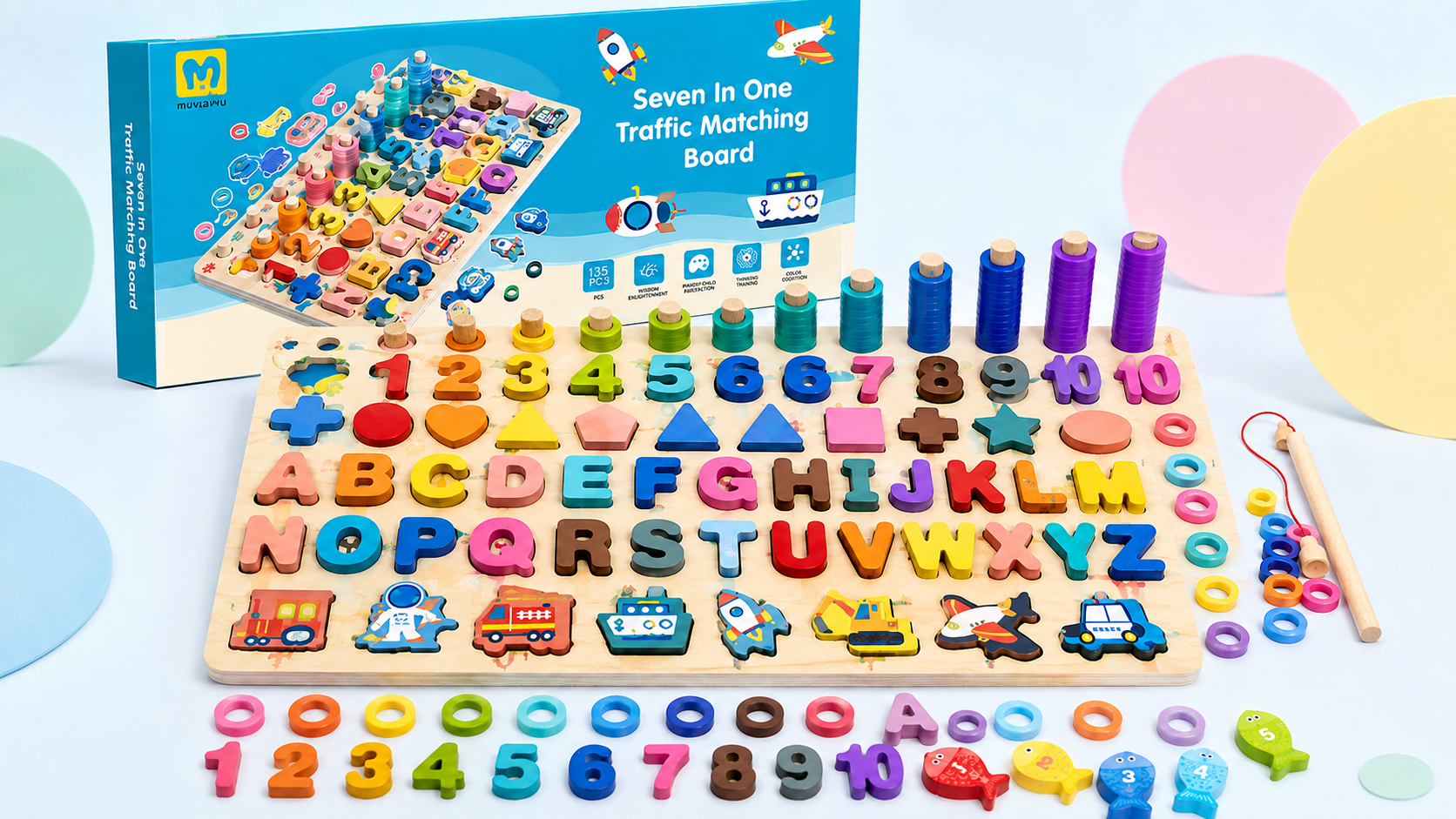 Educational toys by age featuring a 7-in-1 Montessori learning board