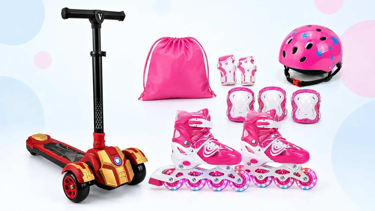Kids scooter, inline skates, helmet and protective gear at Totoland Toys Kenya