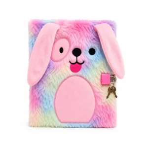 Large fluffy bunny diary with lock and key in assorted pastel colours